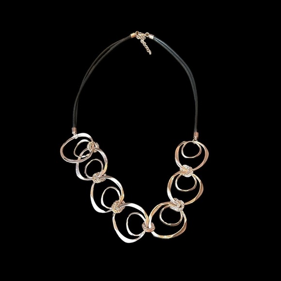 Rose Gold Geometric Shaped Links Attached By Rose Gold Imprinted Disks Necklace - Picture 11 of 12